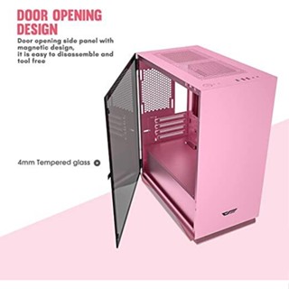 (DLM22-PI) Case (เคสคอมพิวเตอร์) DarkFlash (M-ATX, ITX) with Out Fan ด้านข้างกระจกเทมเปอร์ (สี Pink) -ของแท้