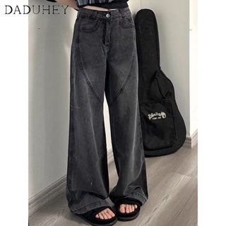 DaDuHey🎈 American Style Retro High Street Ripped Jeans Women Fashion Straight-Leg Wide Leg Loose Casaul Mopping Ins Brand Pants