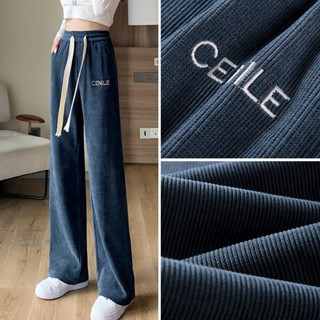 406# Embroidered corduroy chenille track pants womens spring autumn high waist straight leg pants