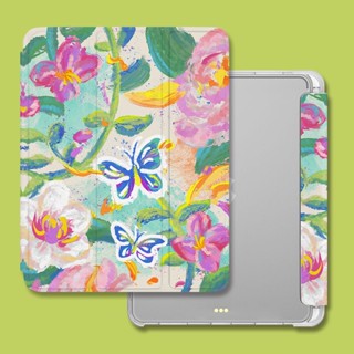 เคสซิลิโคนใส ลายดอกไม้ พร้อมช่องใส่ปากกา สําหรับ iPad Air 4 10.9 2021 Pro 11 Air1 2 gen5 6 9.7 iPad Air 3 Pro 2017 10.5 gen9 8 7 10.2 gen 10 2022 10.9