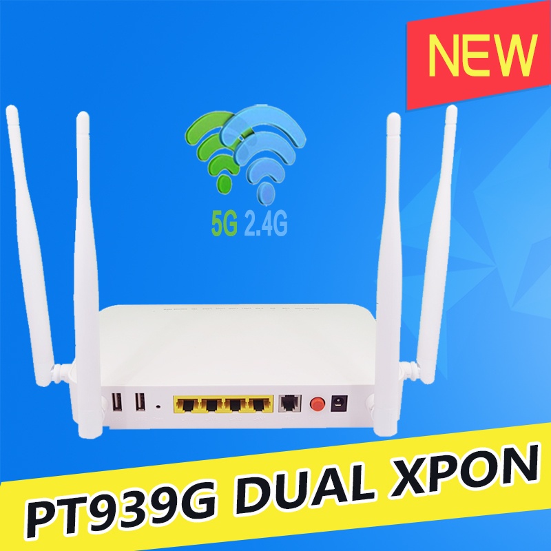 ใหม่ ของแท้ XPON ONU GE 2USB TEL เราเตอร์ออปติคอลไฟเบอร์ WIFI 2.4G&5G Dual Band ONT EPON/GPON PT939G