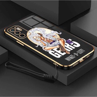 เคสโทรศัพท์มือถือ ซิลิโคนนิ่ม ขอบชุบ ลายพระอาทิตย์ตก เทพเจ้า Nika Luffy พร้อมสายคล้อง สําหรับ Redmi Note 10 Note 10 Pro Poco M3 Pro Redmi Note 10T 5G Poco X3 GT