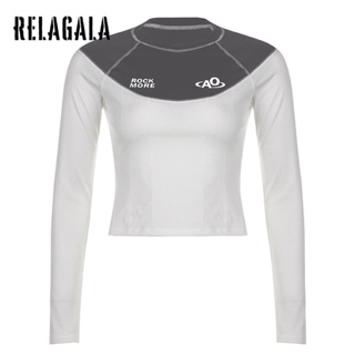 Relagala ใหม่ เสื้อยืดลําลอง แขนยาว คอกลม พิมพ์ลาย สีคมชัด สําหรับสตรี 2023