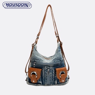 MOUSOON กระเป๋าสะพายไหล่ผู้หญิง Denim Niche Leisure Locomotive กระเป๋าเป้สะพายหลัง