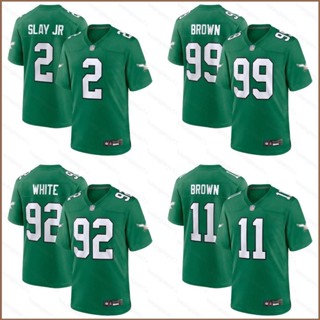 เสื้อยืดกีฬาแขนสั้น ลายทีมชาติฟุตบอล Philadelphia Eagles Game Jersey Slay JR สีน้ําตาล และสีขาว พลัสไซซ์ HQ1 NFL QH1