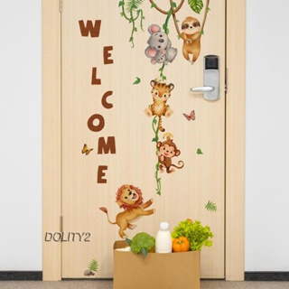 [Dolity2] สติกเกอร์วอลเปเปอร์ ลาย Welcome รูปสิงโต ช้าง ลิง เสือ สําหรับติดตกแต่งผนังห้องเด็ก DIY