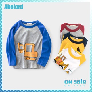 Abelard Boy เสื้อยืดลําลอง ผ้าฝ้าย แขนยาว คอกลม ลายการ์ตูนรถยนต์