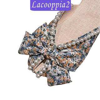 [Lacooppia2] รองเท้าแตะ ส้นแบน ประดับโบว์ ลูกปัดนิ่ม แฟชั่น สําหรับผู้หญิง ปาร์ตี้ กลางแจ้ง ในร่ม