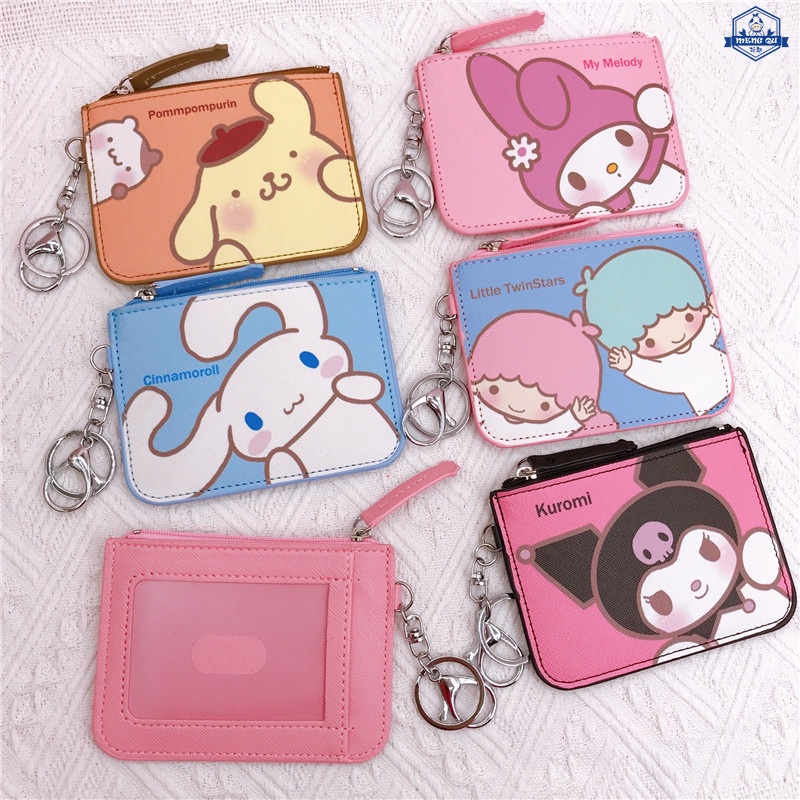SANRIO กระเป๋าสตางค์หนัง ลายการ์ตูน Hello Kitty Melody Kuromi น่ารัก สําหรับใส่เหรียญ พวงกุญแจ