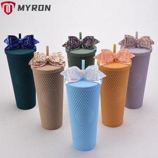 Myron แก้วน้ําพลาสติก พร้อมหลอดดูด ลายทุเรียน หลากสี แบบพกพา DIY