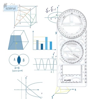 [szsirui] ไม้บรรทัดแม่แบบ ทรงเรขาคณิต อเนกประสงค์ สําหรับวาดภาพคณิตศาสตร์ สํานักงาน