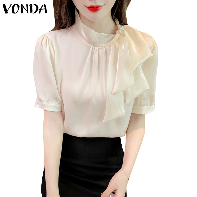 Vonda เสื้อเบลาส์แขนสั้น คอปกตั้ง สไตล์เกาหลี สําหรับผู้หญิง
