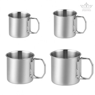 【FUNWD】Handle Water Cup 260/350/600/660ML Folding Handle Silver Stainless Steel