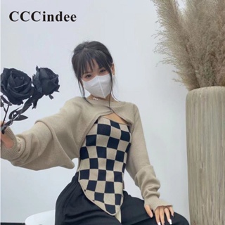 Cccindee ใหม่ ชุดเสื้อคาร์ดิแกนแขนยาวลําลอง ลายสก็อต และเสื้อคาร์ดิแกน สองชิ้น เข้ากับทุกการแต่งกาย แฟชั่นสําหรับสตรี 2023