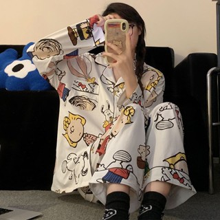 Fds Charlie Snoopy ชุดนอน เสื้อแขนยาว กางเกงขายาว ทรงหลวม ลายการ์ตูน เหมาะกับฤดูใบไม้ผลิ และฤดูใบไม้ร่วง สําหรับผู้ชาย และผู้หญิง