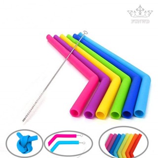 【FUNWD】6x Reusable Food Grade Silicone Drinking Straw Extra Long Wide Straws+ 1x Brush