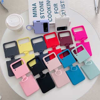 สำหรับ Samsung Galaxy Zflip 4 รุ่นเคสโทรศัพท์หน้าจอพับแบบบูรณาการแหวนซิลิโคนเหลวเคสโทรศัพท์ 【bluey】