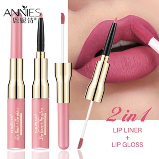 Yabaolian 12 สี Double-headed ลิปกลอสลิปสติกกันน้ำ Long-Lasting Lip Liner ปากกา Professional Lip แต่งหน้าเครื่องมือสำหรับผู้หญิงเครื่องสำอางค์