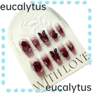 Eucalytus1 เล็บปลอม ลายดอกไม้ ดอกคามิเลีย XS S M L พร้อมกล่องเครื่องมือ ถอดออกได้ สําหรับผู้หญิง 10 ชิ้น ต่อกล่อง