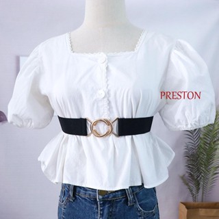 Preston ทอง ทรงกลม หัวเข็มขัด เข็มขัด สไตล์วินเทจ สําหรับผู้หญิง สีพื้น แต่งตัว ตกแต่งชุด เรขาคณิต ผูกปม ผู้หญิง เข็มขัด