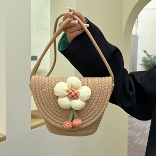 Shopkeepers selection# summer new color cotton woven bag flower shoulder crossbody mini shell bag beach vacation fashion womens bag 8.25N