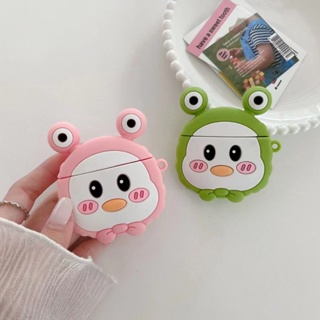 เคสหูฟังบลูทูธ แบบนิ่ม ลายการ์ตูนสัตว์น่ารัก สีเขียว สีชมพู สําหรับ AirPods 1 2 Pro 3