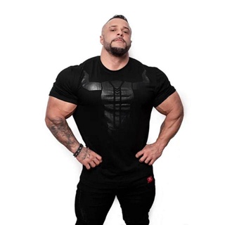 Muscle Summer Mens Fitness T-shirt Sports Loose Stretch Cotton Leisure Short Sleeve Workout Suit Running Training New GDIN