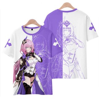 เสื้อยืดลําลอง คอกลม พิมพ์ลายเกม Honkai Impact Elysia 3D โอเวอร์ไซซ์ แฟชั่นสําหรับเด็กผู้ชาย ผู้หญิง