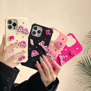 [DIY] เคสโทรศัพท์มือถือ ซิลิโคนนิ่ม กันกระแทก ลายบาร์บี้น่ารัก แต่งรูกลวง กระจายความร้อน หรูหรา สําหรับ iPhone 11 14PROMAX 13 12PROMAX 6 7 8PLUS XR XSMAX