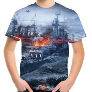 เสื้อยืดลําลอง แขนสั้น คอกลม พิมพ์ลาย World Of Warship 3D โอเวอร์ไซซ์ แฟชั่นสําหรับเด็กผู้ชาย ผู้หญิง