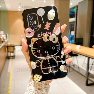 เคสโทรศัพท์มือถือ ซิลิโคนนิ่ม กันกระแทก ลาย Hello Kitty Cat 3D พร้อมกระจกแต่งหน้า แบบพกพา สําหรับ Vivo V17 V19 NEO V19