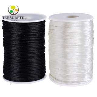 Tarsureth สายไนล่อนซาติน 2 มม. สีขาว 2 ม้วน ยาว 219 หลา สีดํา สําหรับทําเครื่องประดับ