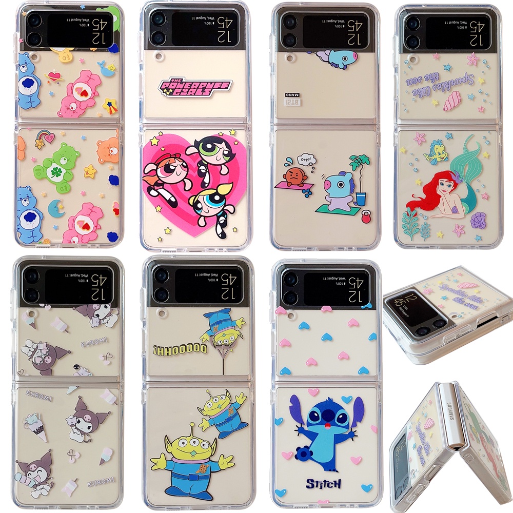 เคสโทรศัพท์มือถือ PC แบบแข็ง กันกระแทก ลายการ์ตูนหมีนางเงือก kuromi Stitch สีรุ้ง สไตล์เกาหลี สําหรับ Samsung Galaxy Z Flip 4 Z Flip 3 5G Z Flip 5 Zflip5