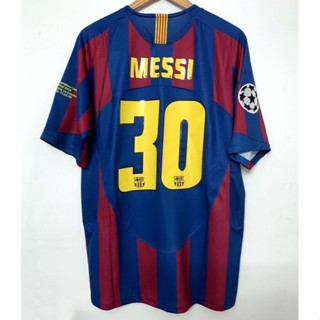 เสื้อกีฬาแขนสั้น ลายทีมชาติฟุตบอล Barcelona 10 RONALDINHO 30 MESSI 05-06 ชุดเหย้า