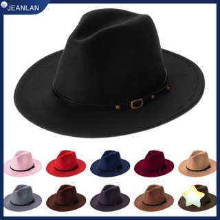 Jeanlan Felt Fedora หมวกปีกกว้าง หมวกแจ๊ส ปานามา ฤดูใบไม้ร่วง ฤดูหนาว สําหรับผู้ชาย และผู้หญิง