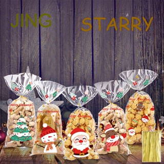 Starry ถุงขนม กระดาษแก้ว ใส ลายสโนว์แมน คริสต์มาส 50 ชิ้น