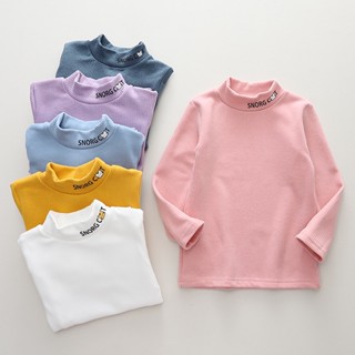 [ZY] พร้อมส่ง เสื้อยืดลําลอง แขนยาว คอสูง 90-180 ซม. สีแคนดี้ แฟชั่นฤดูใบไม้ร่วง ฤดูหนาว สําหรับเด็ก