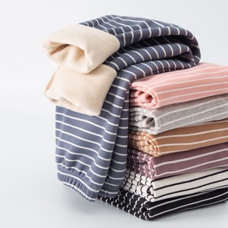 [ZY] กางเกงเลกกิ้งขายาว ผ้าฟลีซ แบบหนา ระบายอากาศ ลายทาง เรี…