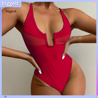 Bgt Monokini ชุดว่ายน้ําวันพีช บิกินี่ เปิดหลัง สายคล้องไหล่ ปรับได้ สีพื้น สําหรับวันหยุด