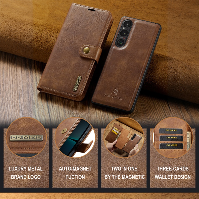 Removable Leather Wallet Card Slot magnetic Flip Case For Sony Xperia 1 V/10 V Rugged Hybrid Shockproof Heavy duty detachable Cover