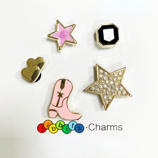 【Cute Deco】bi Star Metal Pentagram Black DiamondCharm Button Crocs / Cute Jibbitz Croc Shoes DIY / Charm วัสดุเรซิ่น สําหรับ DIY