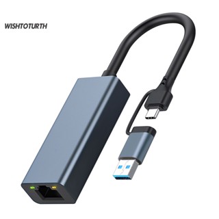 ☼Wt อะแดปเตอร์การ์ดเครือข่ายอีเธอร์เน็ต 2 in 1 USB30 Type-C RJ45 สําหรับ MacBo