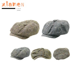 Xianen หมวกเบเร่ต์ ผู้ชาย, หมวกลิ้นเป็ด ผ้าฝ้าย ตารางสี, หมวกลายก้างปลา ปรับได้ สําหรับผู้หญิง