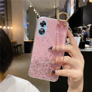 พร้อมส่ง เคสโทรศัพท์มือถือ ซิลิโคนนิ่ม TPU ใส ลายกลิตเตอร์ดาว พร้อมสายคล้องมือ สําหรับ Oppo A58 4G Oppo A78 NFC 4G A58