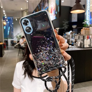 พร้อมส่ง เคสป้องกันโทรศัพท์มือถือใส แบบนิ่ม ลายกากเพชร มีสายคล้อง กันกระแทก สําหรับ Oppo A58 4G Oppo A78 NFC 4G