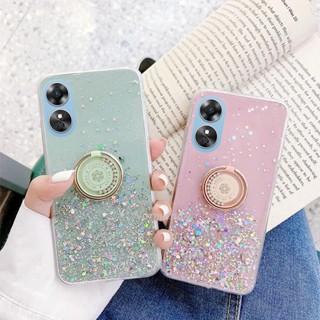 พร้อมส่ง ใหม่ เคสโทรศัพท์มือถือ TPU นิ่ม แบบใส ป้องกัน ลายเกล็ดหิมะ แต่งกลิตเตอร์ ฟอยล์สีทอง พร้อมแหวนขาตั้ง สําหรับ Oppo A58 4G Oppo A78 NFC 4G 2023 A58