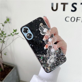 ใหม่ เคสโทรศัพท์มือถือ ซิลิโคนนิ่ม TPU ใส กันกระแทก แต่งกลิตเตอร์ฟอยล์สีทอง ลายดอกไม้ พร้อมสายคล้องมือ แฟชั่น สําหรับ Oppo A58 4G Oppo A78 NFC 4G A58 2023