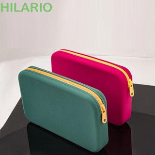 Hilario กระเป๋าเครื่องสําอาง ซิลิโคน ทรงสี่เหลี่ยม จุของได้เยอะ สีตัดกัน น่ารัก สีพื้น ขนาดเล็ก สําหรับกลางแจ้ง