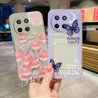 เคสโทรศัพท์มือถือนิ่ม ลายดอกทิวลิป ผีเสื้อ สีม่วง พร้อมช่องใส่บัตร สําหรับ Realme C51 C53 C55 NFC 11 10 Pro Pro+ Plus 10T Coca-Cola Edition 5G 4G Realme11Pro