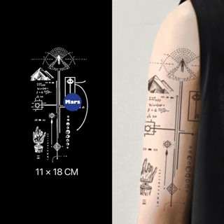 【Mars Tattoo】ใหม่ สติกเกอร์รอยสักชั่วคราว ลายเรขาคณิต เข็มทิศ D129 2 สัปดาห์ ติดทนนาน